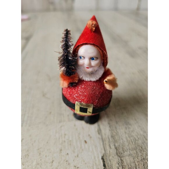 Antique glitter germany Santa flocked hat tinsel tree Xmas decor - Picture 1 of 8
